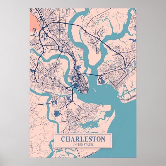 Charleston - United States Breezy City Map Poster (Vorne)