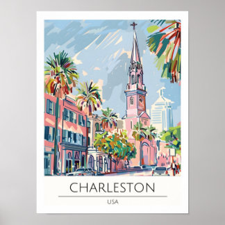 Charleston USA Vintage-Kunstillustration Reise Poster