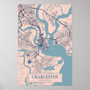 Charleston Vereinigte Staaten Breezy City Map Reis Poster