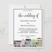 Charleston Watercolor Rainbow Row Wedding Einladung (Vorderseite)