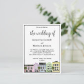 Charleston Watercolor Rainbow Row Wedding Einladung (Stehend Vorderseite)
