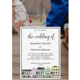 Charleston Watercolor Rainbow Row Wedding Einladung