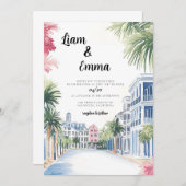Charleston Watercolor Wedding Destination Einladung (Vorne/Hinten)