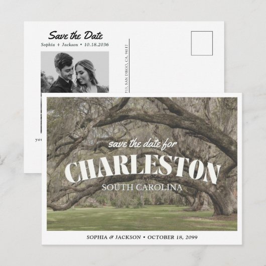 Charleston Wedding Save the Date Retro Postkarte (Vorne/Hinten)