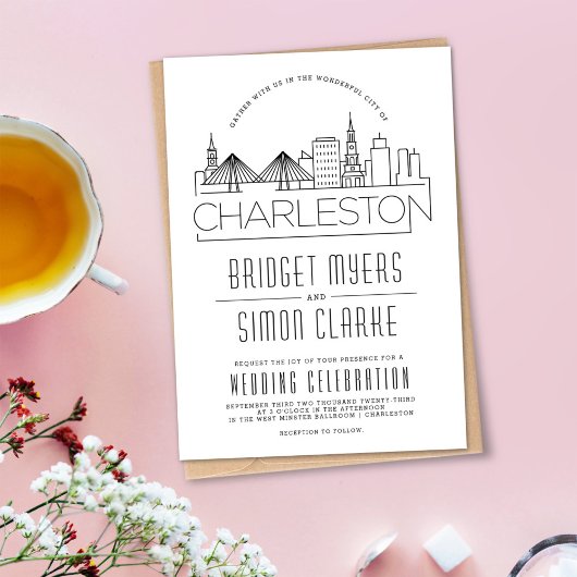 Charleston Wedding | Stilisierte Skyline-Einladung Einladung
