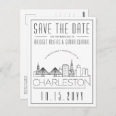 Charleston Wedding Stylized Skyline Save the Date Postkarte (Vorne/Hinten)
