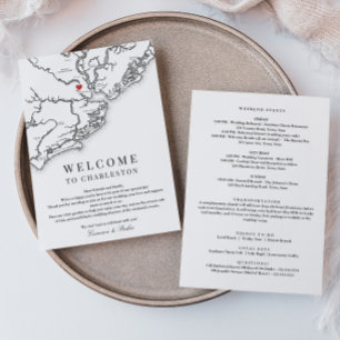 Charleston Wedding Welcome Itinerary Schwarz-weiß Dankeskarte