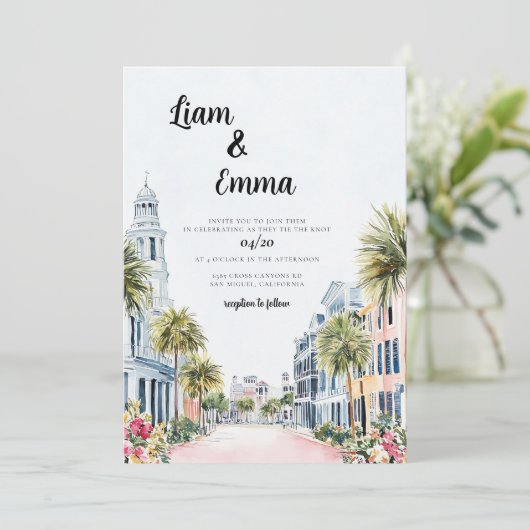 Charleston Wedding Zieleinladung Einladung (Stehend Vorderseite)