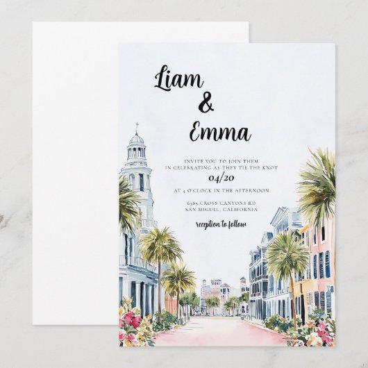 Charleston Wedding Zieleinladung Einladung (Vorne/Hinten)