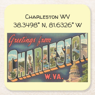 Charleston WV-Kartenkoordinaten im Vintage-Stil Rechteckiger Pappuntersetzer