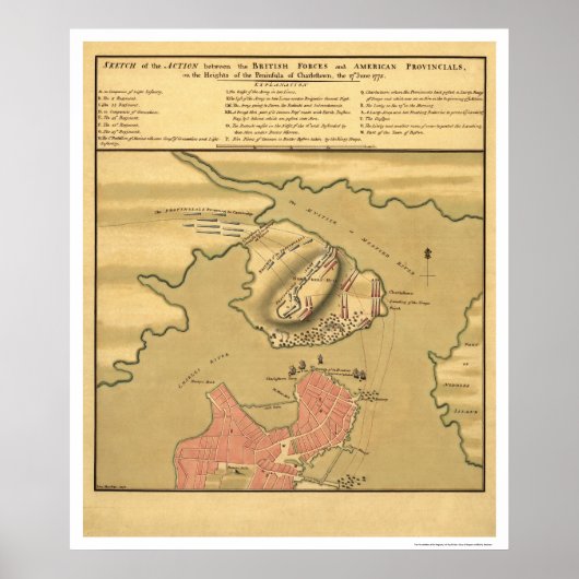 Charlestown Battle Map - 1775 Poster (Vorne)