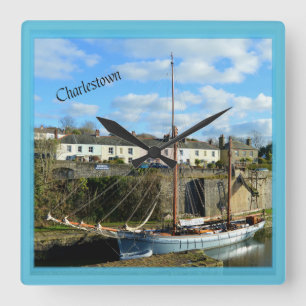 Charlestown Cornwall England Poldark Location Quadratische Wanduhr