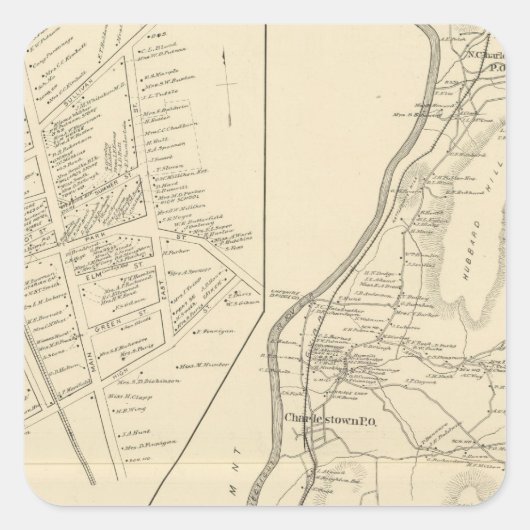 Charlestown, Langdon, Sullivan Co Quadratischer Aufkleber (Vorderseite)
