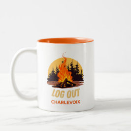 Charlevoix Michigan Lagerfeuer Zweifarbige Tasse
