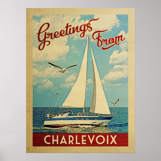 Charlevoix Sailboat Vintage Reise Michigan Poster (Vorne)