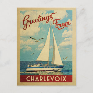 Charlevoix Sailboat Vintage Reise Michigan Postkarte