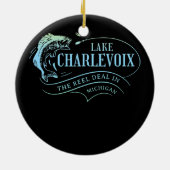 Charlevoix-See Fischen Familie Michigan Keramik Ornament (Hinten)