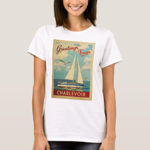 Charlevoix Segelboot-Vintage Reise Michigan T-Shirt