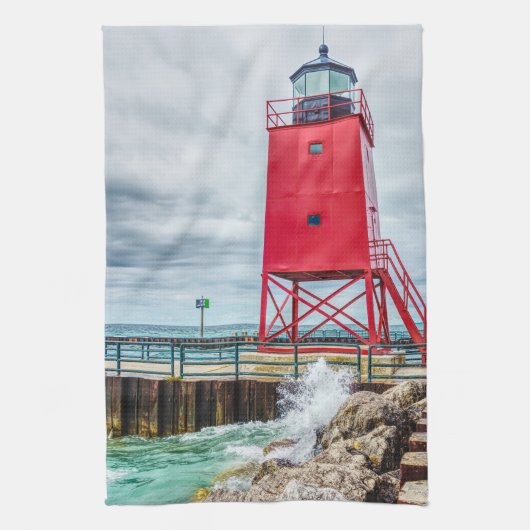 Charlevoix South Pierhead Lighthouse Geschirrtuch (Vertikal)