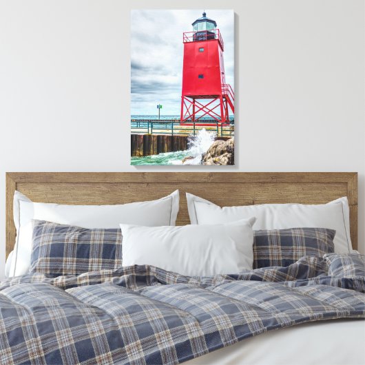 Charlevoix South Pierhead Lighthouse Leinwanddruck (Insitu (Schlafzimmer))