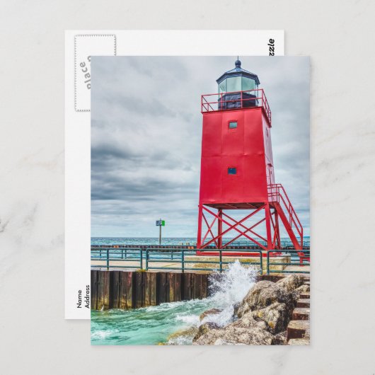 Charlevoix South Pierhead Lighthouse Postkarte (Vorne/Hinten)
