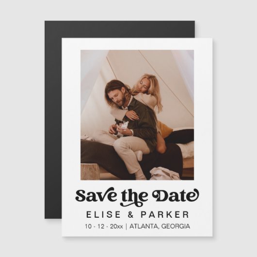 CHARLI Retro Foto Speichern Sie einfach das Datums Magneteinladung (Vorne/Hinten)