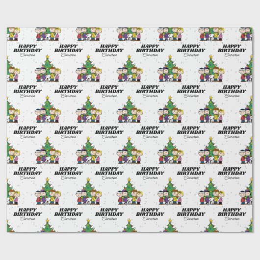 Charlie Brown Christmas Birthday | Name hinzufügen Geschenkpapier (Flach)