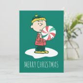 Charlie Brown Peppermint Candy Feiertagskarte (Stehend Vorderseite)