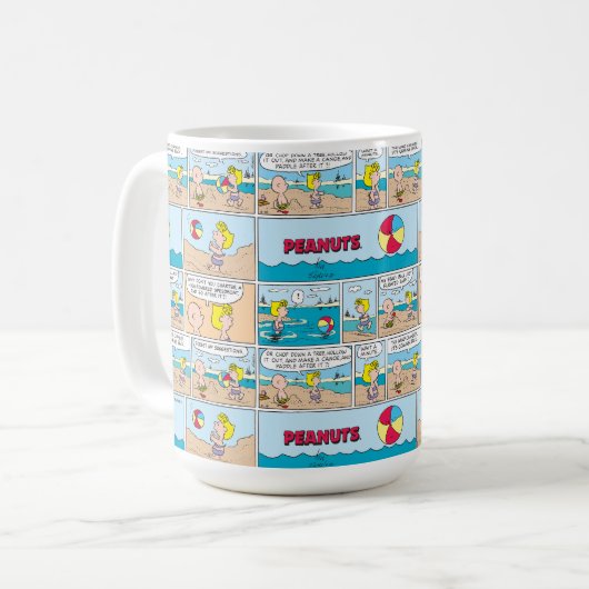 Charlie Brown & Sally am Strand Kaffeetasse (Vorderseite Links)