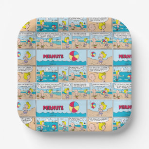 Charlie Brown & Sally am Strand Pappteller