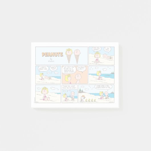 Charlie Brown & Sally Ice Cream am Strand Post-it Klebezettel (Vorderseite)