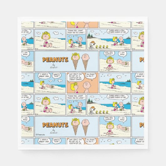 Charlie Brown & Sally Ice Cream am Strand Serviette (Vorderseite)