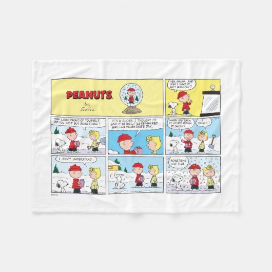 Charlie Brown | Schneekugel Fleecedecke (Vorderseite (Horizontal))