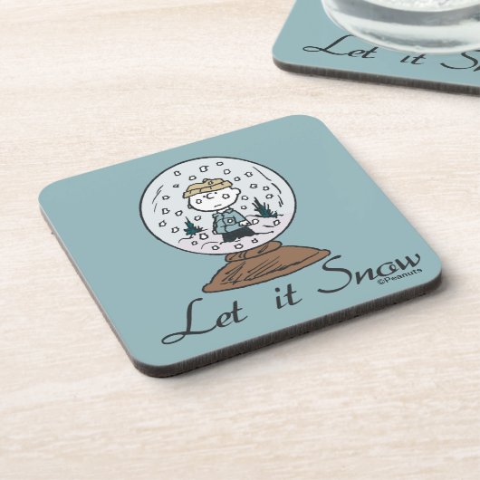 Charlie Brown Snow Globe Graphic - Let It Snow Getränkeuntersetzer (Linke Seite)