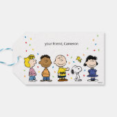 Charlie Brown und Gang Confetti Birthday Geschenkanhänger (Rückseite Horizontal)