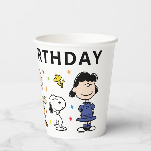 Charlie Brown und Gang Confetti Birthday Pappbecher (Rückseite)