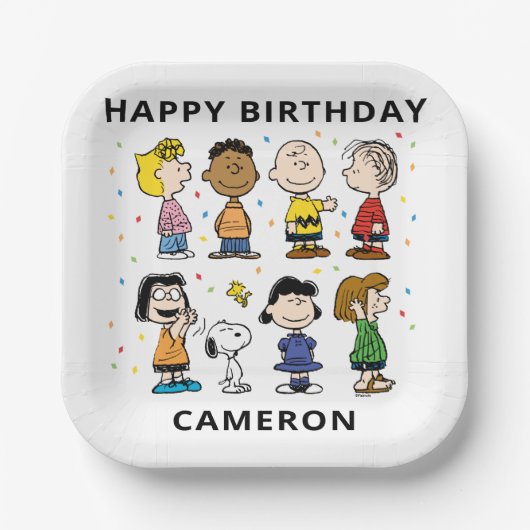Charlie Brown und Gang Confetti Birthday Pappteller (Vorderseite)