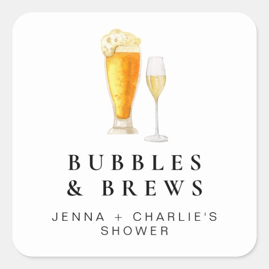 CHARLIE Bubbles & Brews Paare Dusche Gefallen Quadratischer Aufkleber (Vorderseite)