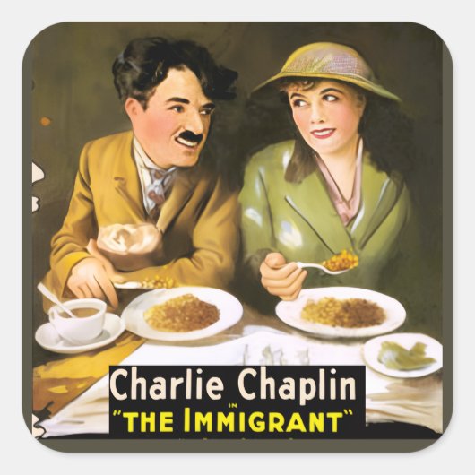 Charlie Chaplin/Der Immigrant-Aufkleber Quadratischer Aufkleber (Vorderseite)