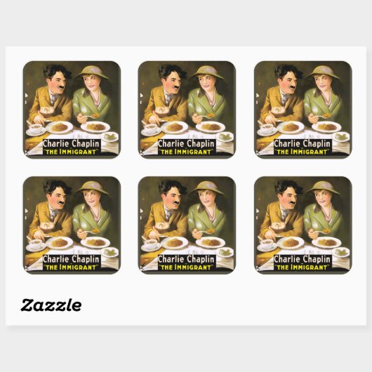 Charlie Chaplin/Der Immigrant-Aufkleber Quadratischer Aufkleber (Blatt)