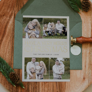 CHARLIE Gold Foil Family Multi Foto Weihnachten Folien Feiertagskarte