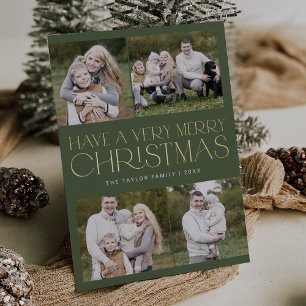 CHARLIE Green Foil Family Multi Foto Weihnachten Folien Feiertagskarte