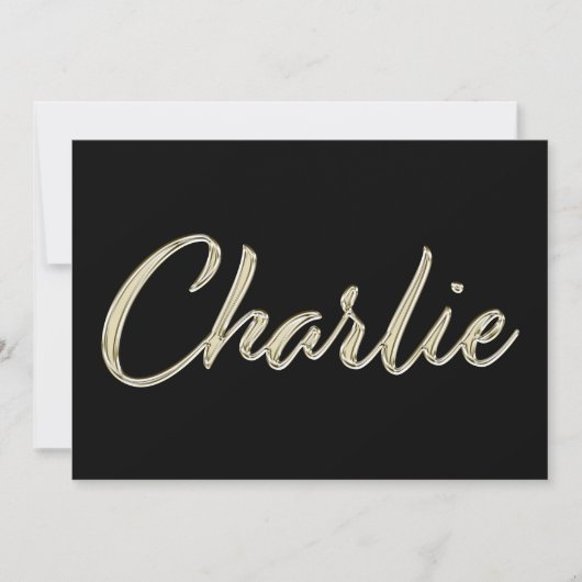 Charlie Name white gold Handwriting Karte (Vorderseite)
