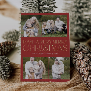 CHARLIE Red Gold Foil Family Multi Foto Weihnachte Folien Feiertagskarte