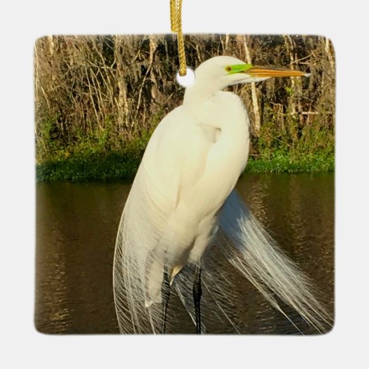 Charlie The Great Egret Keramikornament (Vorderseite)