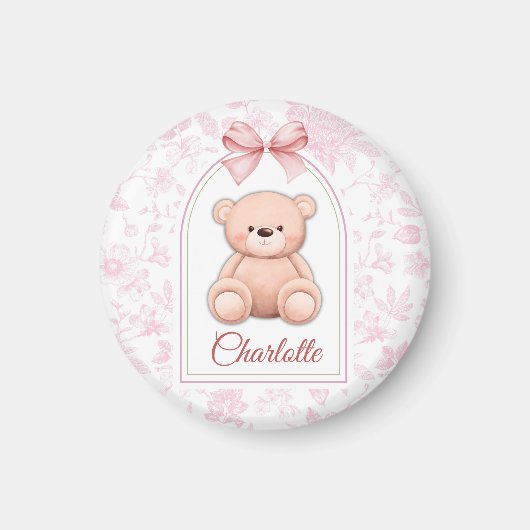 Charlotte | Benutzerdefiniertes rosa Teddy-Bär-Kin Magnet (Vorne)