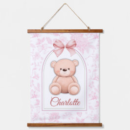 Charlotte | Benutzerdefiniertes rosa Teddy-Bär-Kin Wandteppich Mit Holzrahmen
