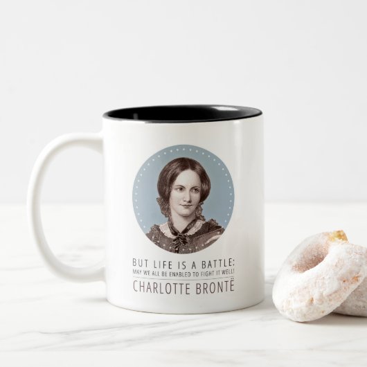 Charlotte Bronte Portrait und Zitat Zweifarbige Tasse (Mit Donut)
