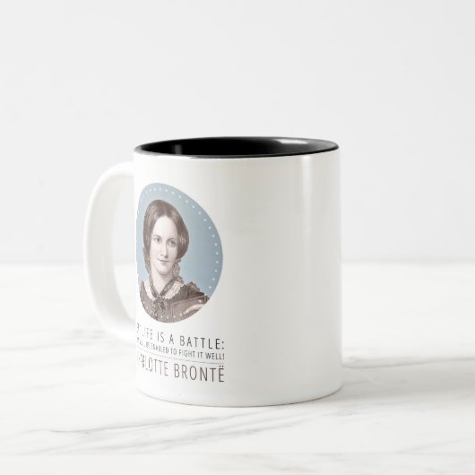 Charlotte Bronte Portrait und Zitat Zweifarbige Tasse (Vorderseite Links)