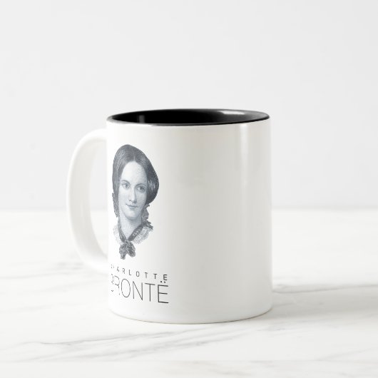 Charlotte Bronte Portrait Zweifarbige Tasse (Vorderseite Links)